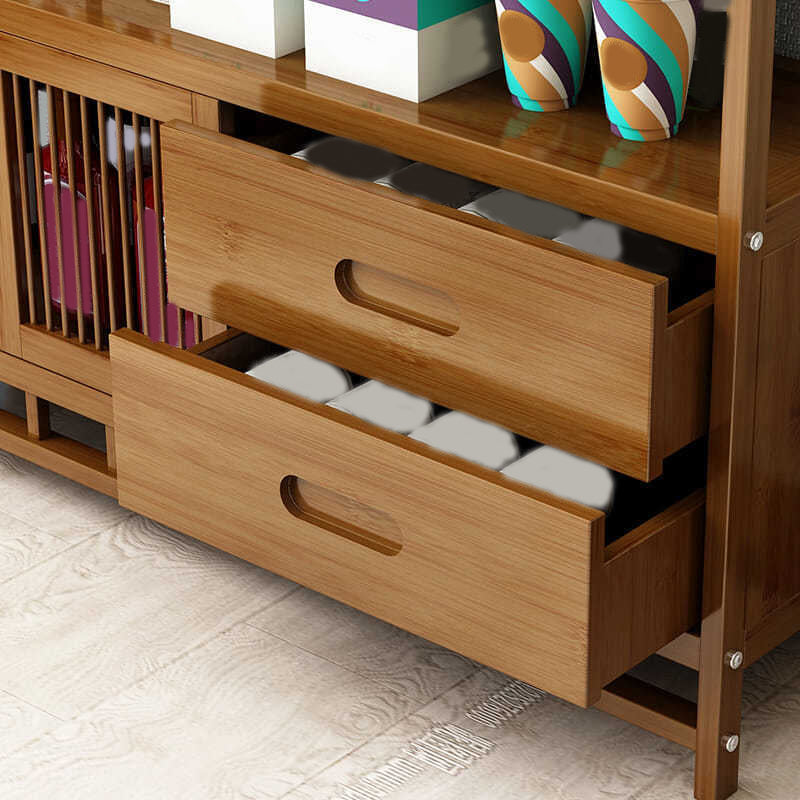 Mid-Century Modern Wine Holder Rack Bamboo Floor Bottle Holder in Brown