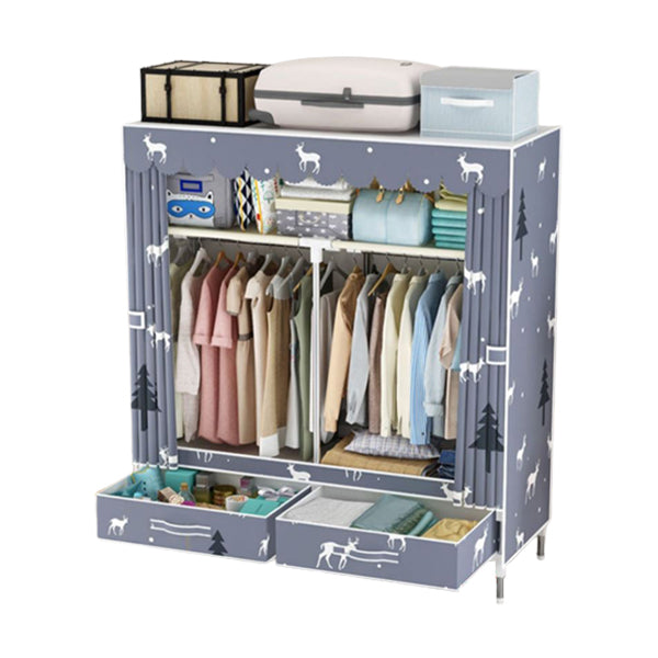 Modern Style Wardrobe Armoire Steel Frame Home Wardrobe with Drawers