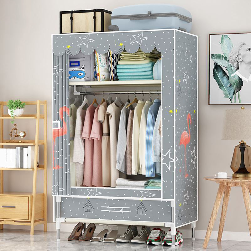 Modern Style Wardrobe Armoire Steel Frame Home Wardrobe with Drawers