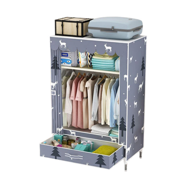 Modern Style Wardrobe Armoire Steel Frame Home Wardrobe with Drawers