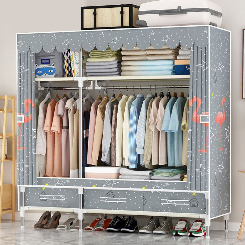 Modern Style Wardrobe Armoire Steel Frame Home Wardrobe with Drawers
