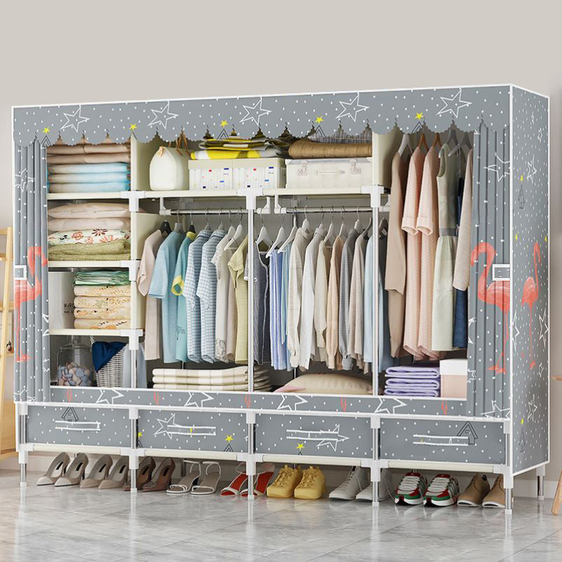Modern Style Wardrobe Armoire Steel Frame Home Wardrobe with Drawers