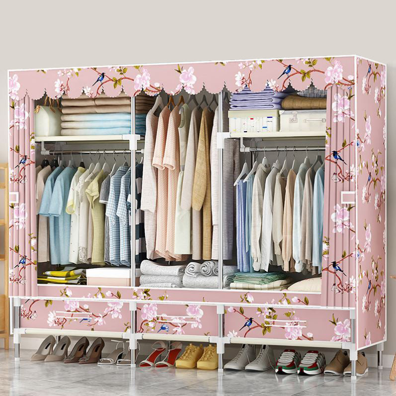 Modern Style Wardrobe Armoire Steel Frame Home Wardrobe with Drawers