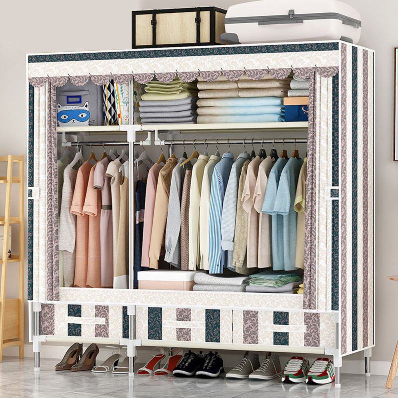 Modern Style Wardrobe Armoire Steel Frame Home Wardrobe with Drawers