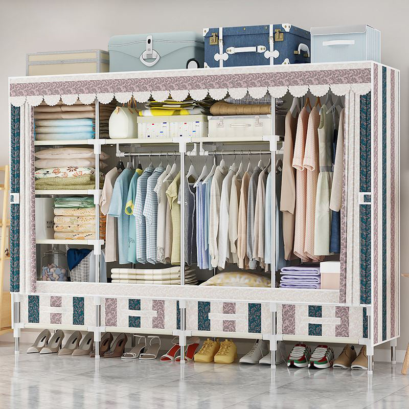 Modern Style Wardrobe Armoire Steel Frame Home Wardrobe with Drawers