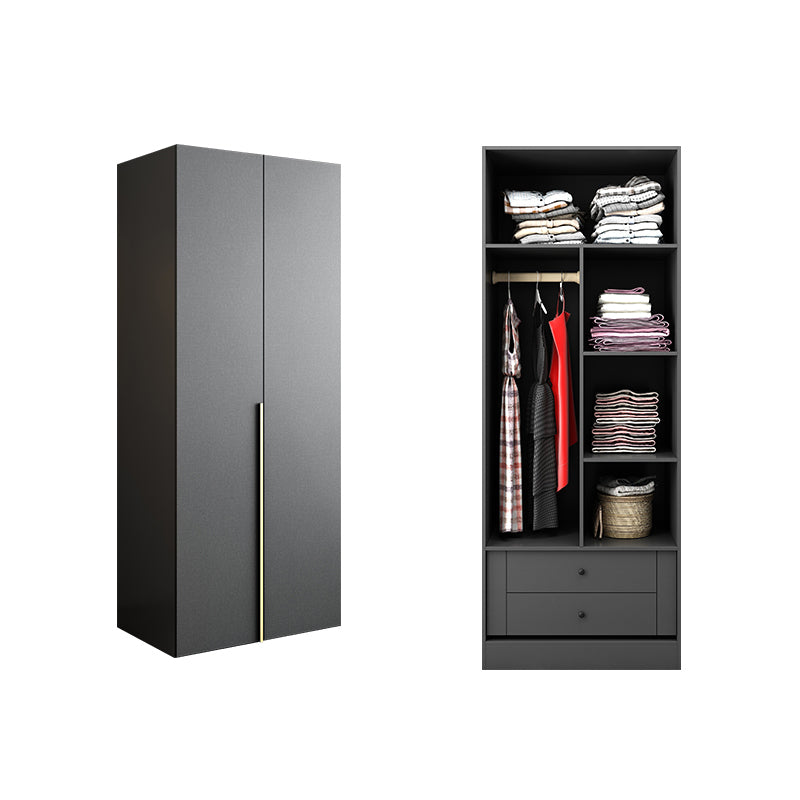 Black Storage Cabinet with Garment Rod Modern Manufactured Wood Cabinet for Bedroom