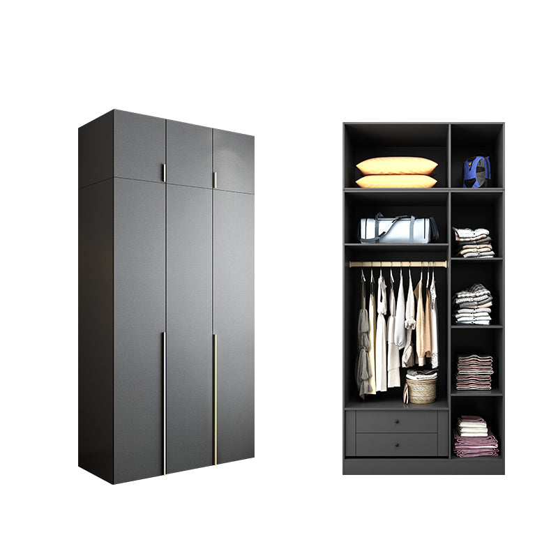 Black Storage Cabinet with Garment Rod Modern Manufactured Wood Cabinet for Bedroom