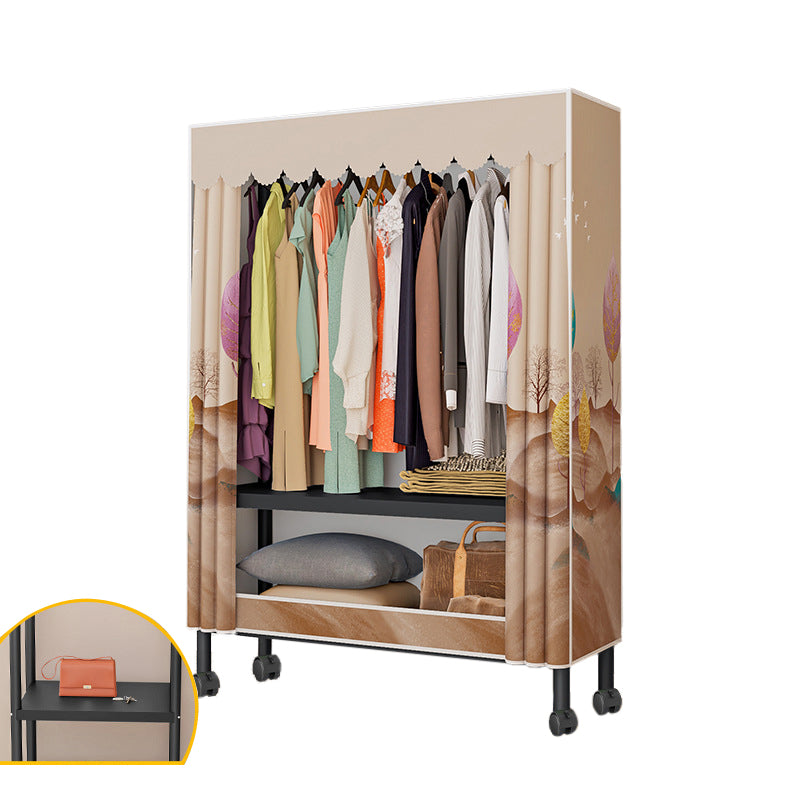 Black Steel Frame Wardrobe Modern Style Wardrobe Armoire with Caster Wheels