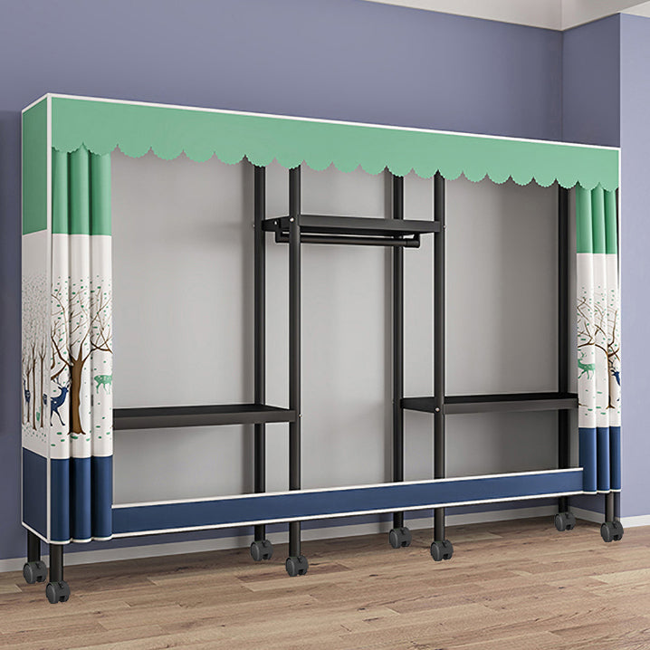 Black Steel Frame Wardrobe Modern Style Wardrobe Armoire with Caster Wheels