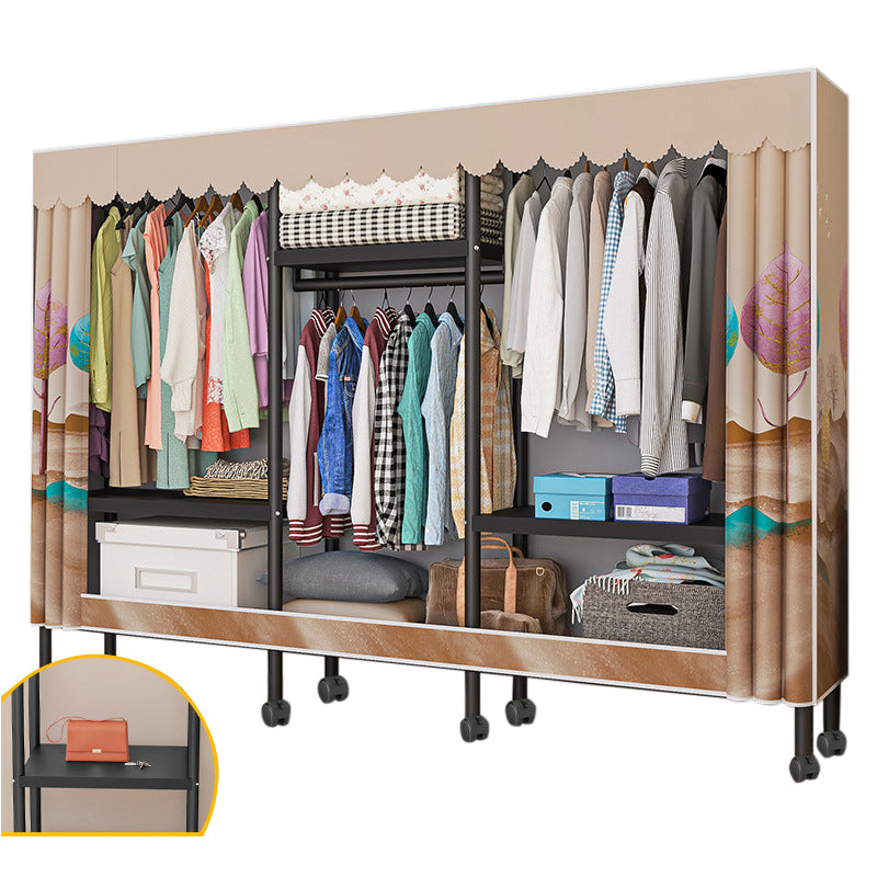 Black Steel Frame Wardrobe Modern Style Wardrobe Armoire with Caster Wheels