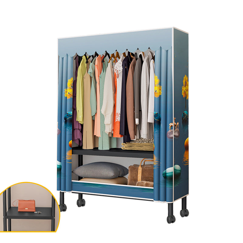 Black Steel Frame Wardrobe Modern Style Wardrobe Armoire with Caster Wheels