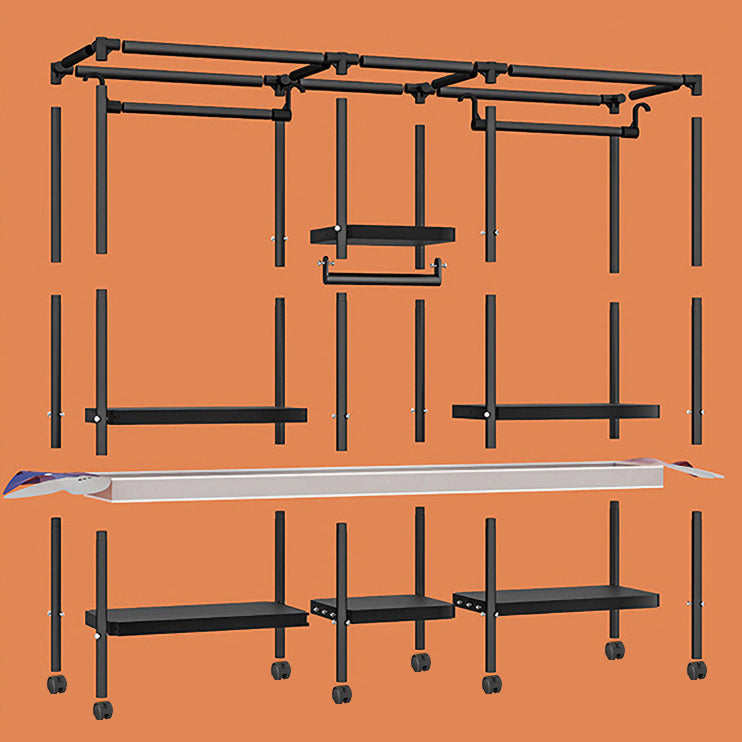 Black Steel Frame Wardrobe Modern Style Wardrobe Armoire with Caster Wheels