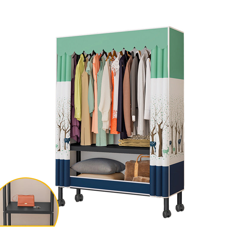 Black Steel Frame Wardrobe Modern Style Wardrobe Armoire with Caster Wheels