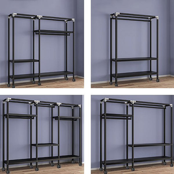 Black Steel Frame Wardrobe Modern Style Wardrobe Armoire with Caster Wheels