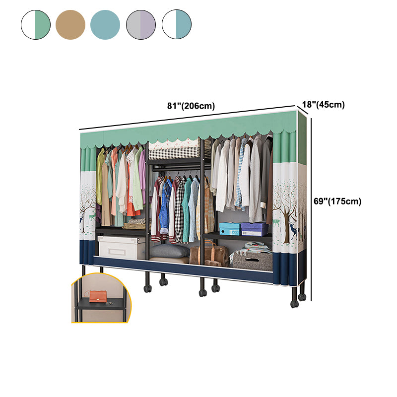 Black Steel Frame Wardrobe Modern Style Wardrobe Armoire with Caster Wheels