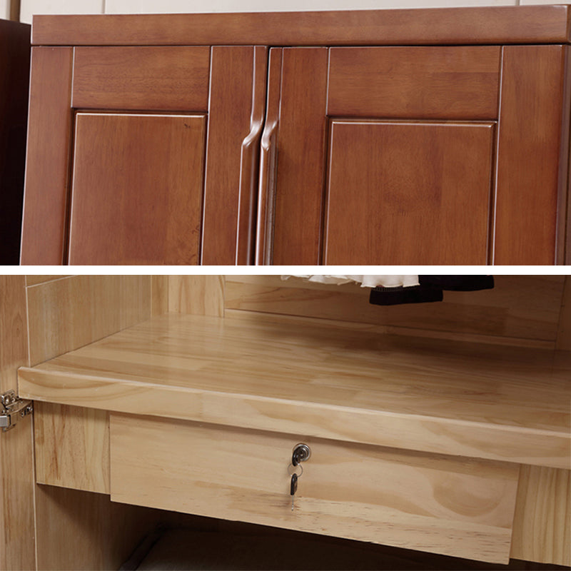 Rubberwood Wardrobe Closet with Shelves Traditional Wardrobe Cabinet