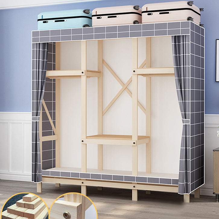 Contemporary Style Wardrobe Pine Solid Wood Wardrobe Closet with Legs