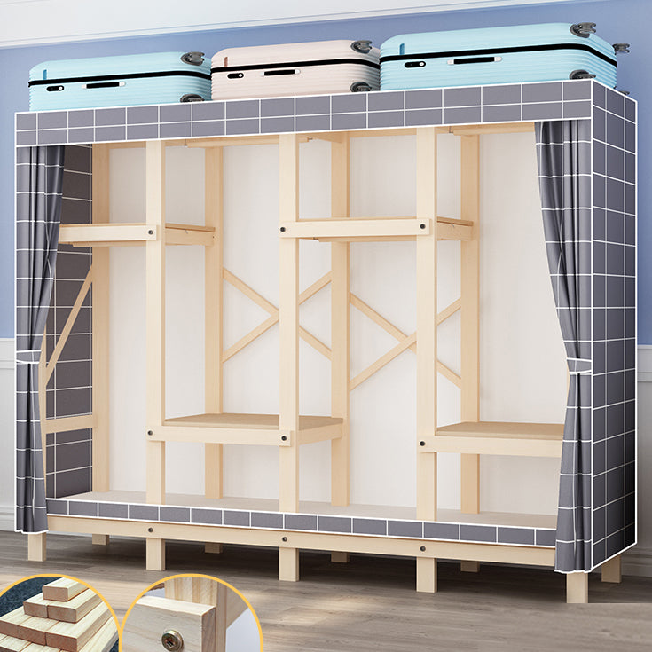 Contemporary Style Wardrobe Pine Solid Wood Wardrobe Closet with Legs