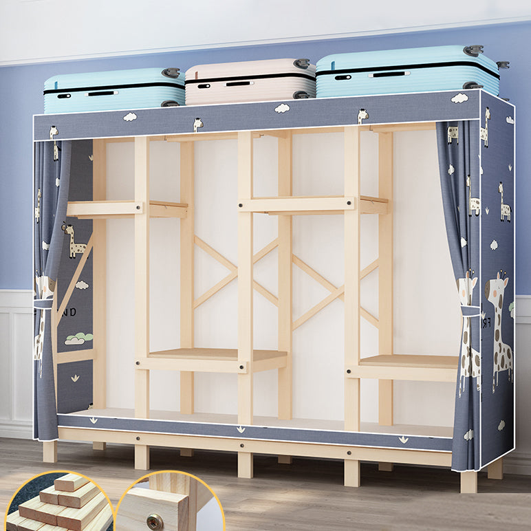 Contemporary Style Wardrobe Pine Solid Wood Wardrobe Closet with Legs