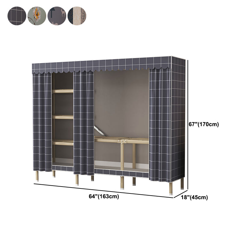 Contemporary Style Metal Wardrobe Cloth Rod Included Wardrobe Closet