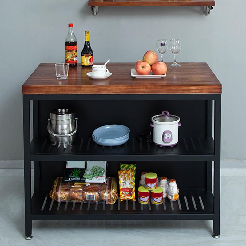 Industrial Stationary Kitchen Island Table Wood Kitchen Island Table with Open Storage