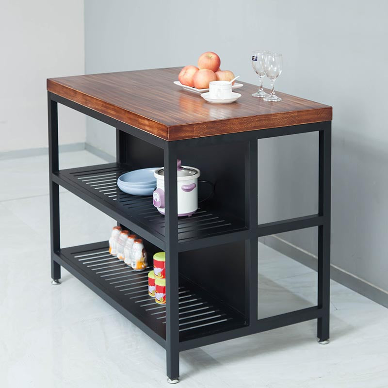 Industrial Stationary Kitchen Island Table Wood Kitchen Island Table with Open Storage