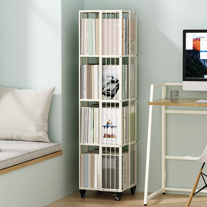 Modern Metal Bookshelf Pure White Standard Open Shelf Vertical Bookcase