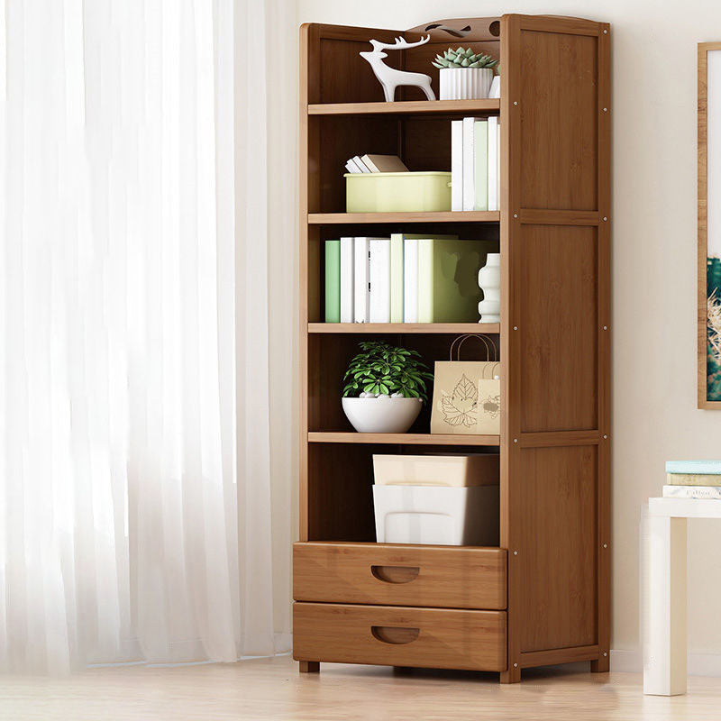 Contemporary Floor Closed Back Bookshelf Bamboo Home Shelf Bookcase