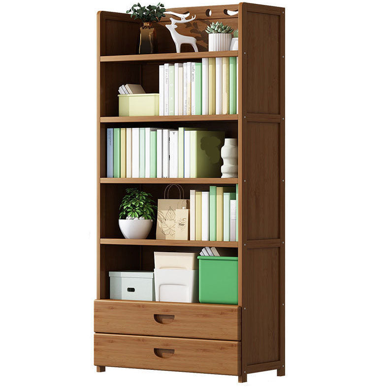 Contemporary Floor Closed Back Bookshelf Bamboo Home Shelf Bookcase