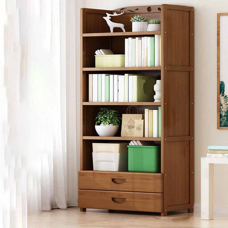 Contemporary Floor Closed Back Bookshelf Bamboo Home Shelf Bookcase