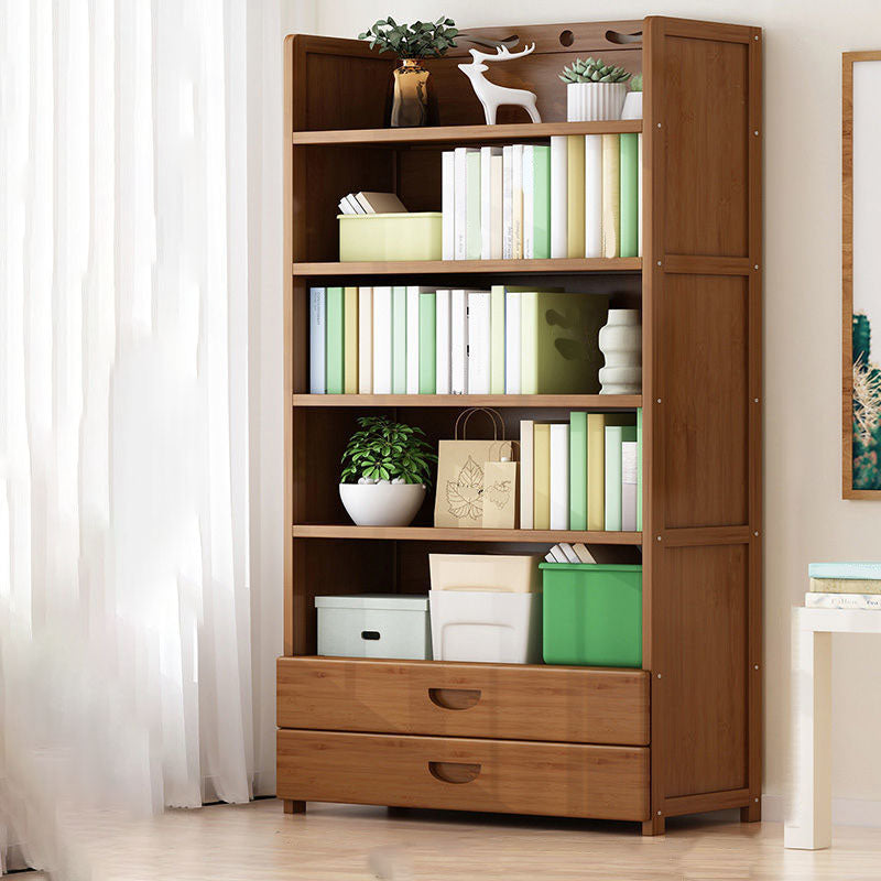Contemporary Floor Closed Back Bookshelf Bamboo Home Shelf Bookcase