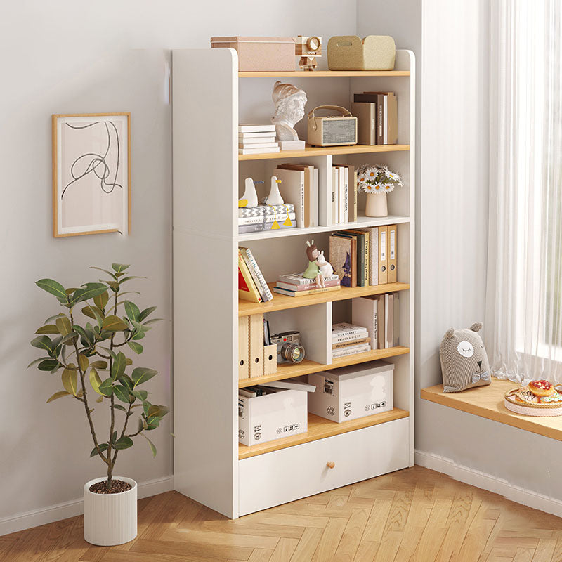 Modern Style Bookcase with Drawer Engineered Wood Shelf for Living Room