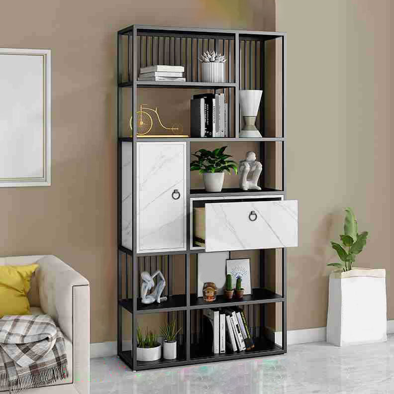Modern Metal Shelf Bookcase Open Home Bookshelf with Cabinets