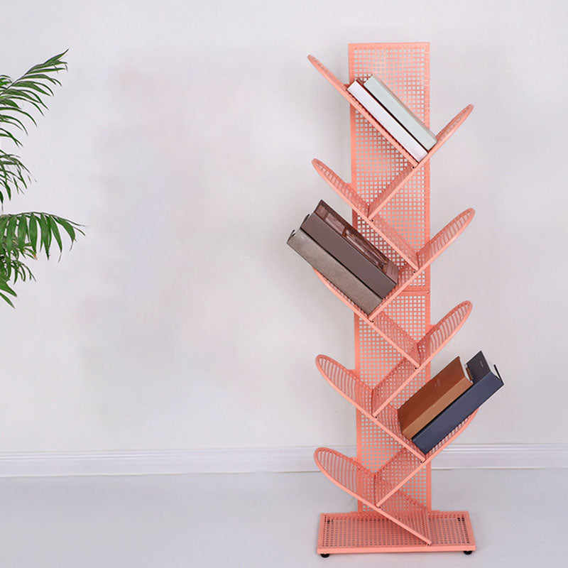 Modern Metal Bookcase Geometric Closed Back Bookshelf in Burnish