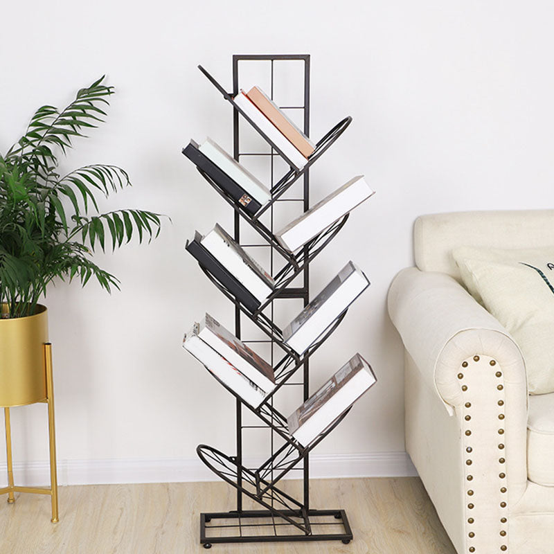 Modern Metal Bookcase Geometric Closed Back Bookshelf in Burnish