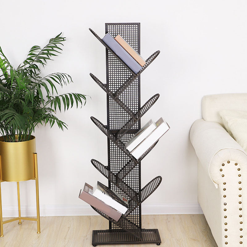 Modern Metal Bookcase Geometric Closed Back Bookshelf in Burnish