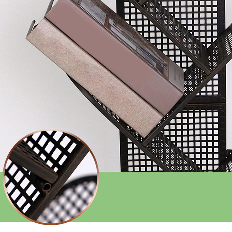 Modern Metal Bookcase Geometric Closed Back Bookshelf in Burnish