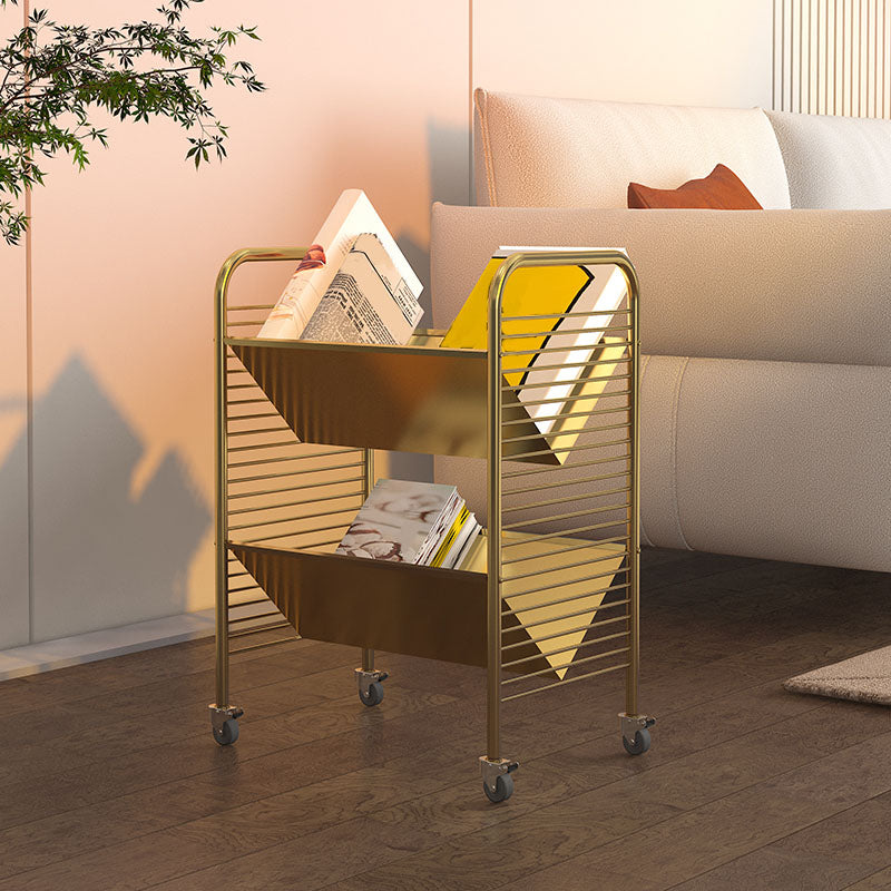 Modern Metal Bookshelf Geometric Vertical Open Shelf Bookcase in Burnish