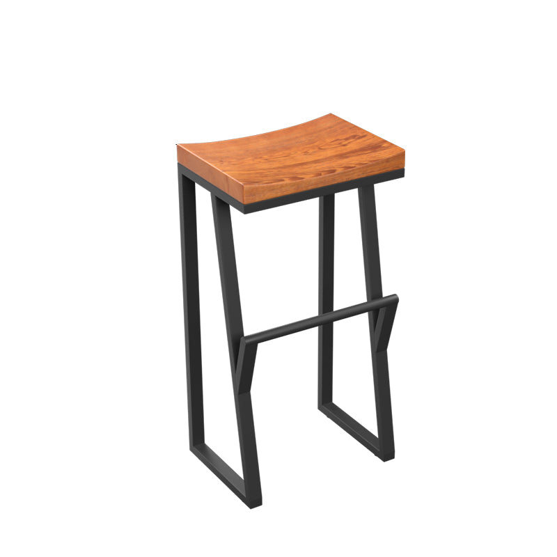 Industrial Backless Footrest Bar Stool Medium Wood Bristol Iron Stool