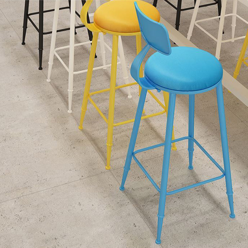 Nordic Armless Backrest Counter Stool Iron Bar Stool with Cushion and Pedal for Cafe