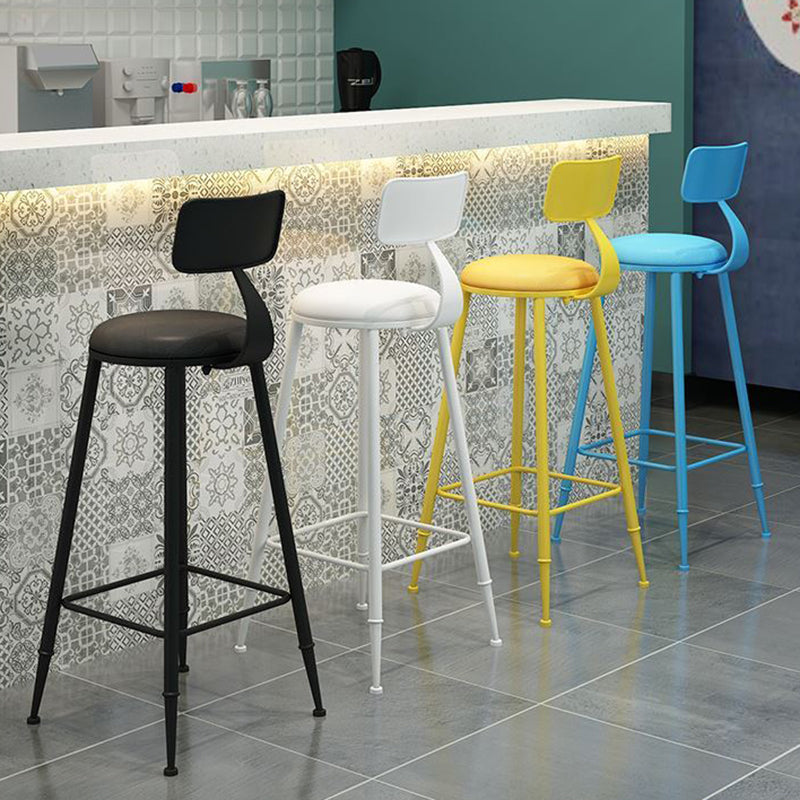 Nordic Armless Backrest Counter Stool Iron Bar Stool with Cushion and Pedal for Cafe