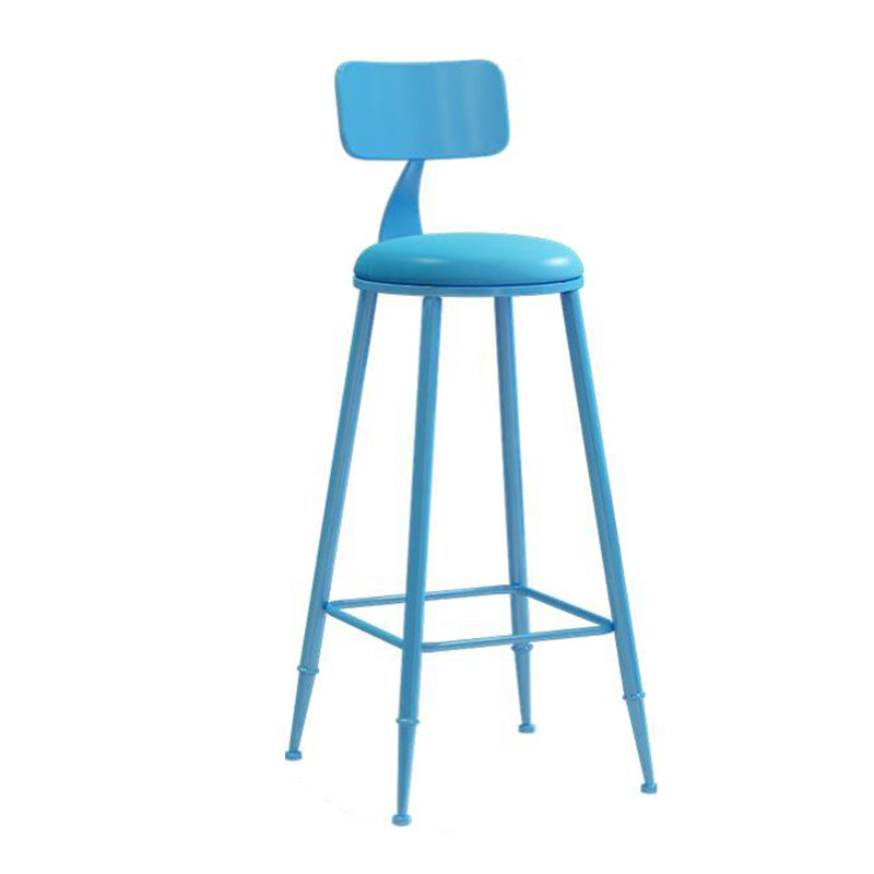 Nordic Armless Backrest Counter Stool Iron Bar Stool with Cushion and Pedal for Cafe