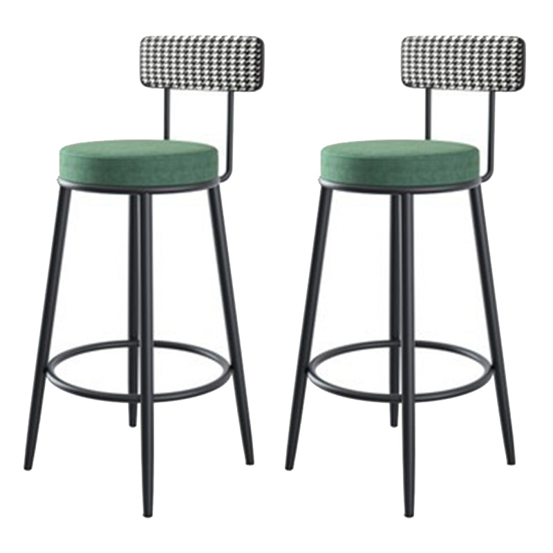 Fabric Round Seat Counter Stool Scandinavian Low Back Barstool with 4 Black Iron Legs