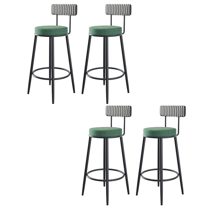 Fabric Round Seat Counter Stool Scandinavian Low Back Barstool with 4 Black Iron Legs