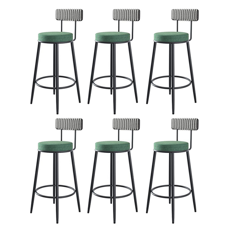 Fabric Round Seat Counter Stool Scandinavian Low Back Barstool with 4 Black Iron Legs