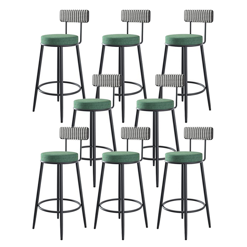 Fabric Round Seat Counter Stool Scandinavian Low Back Barstool with 4 Black Iron Legs