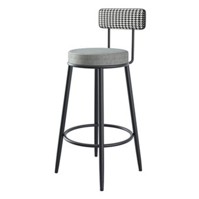 Fabric Round Seat Counter Stool Scandinavian Low Back Barstool with 4 Black Iron Legs