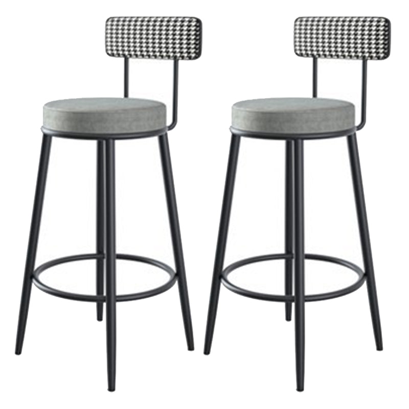 Fabric Round Seat Counter Stool Scandinavian Low Back Barstool with 4 Black Iron Legs