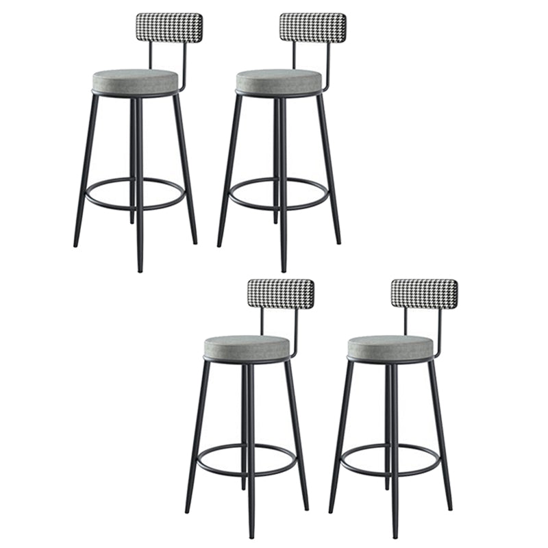 Fabric Round Seat Counter Stool Scandinavian Low Back Barstool with 4 Black Iron Legs