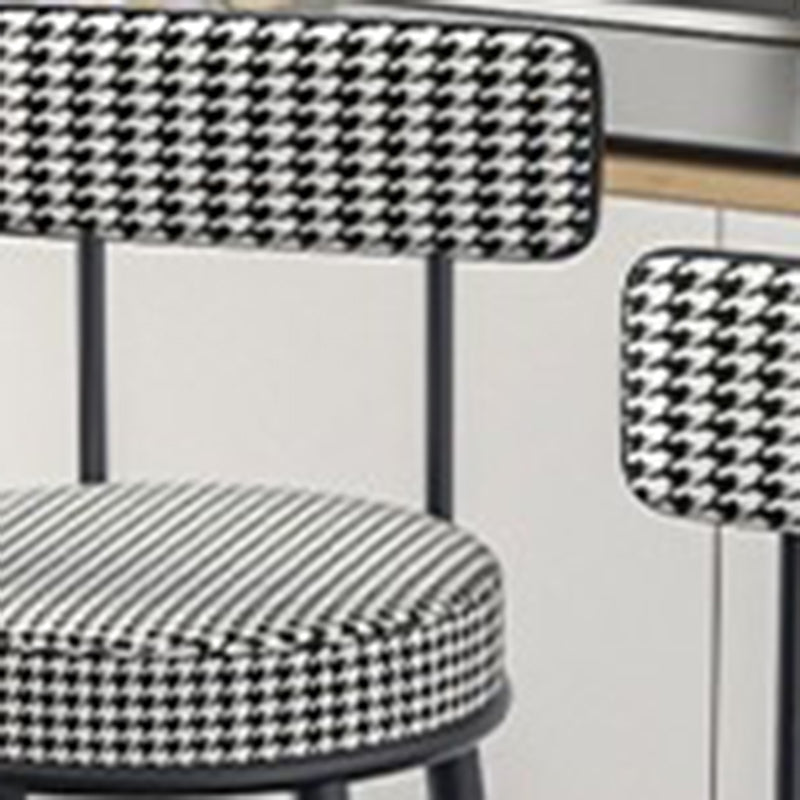 Fabric Round Seat Counter Stool Scandinavian Low Back Barstool with 4 Black Iron Legs